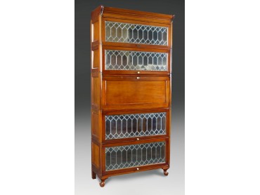 Globe Wernicke type Secretaire Bookcase with Leaded Glass Modules