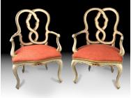Pair of Armchairs Early 19th Century Italian Polychromed and Part Gilt - SOLD