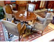 ANTIQUE GAMES TABLE WITH SET OF 4 SMALL CHESTERFIELD  ARMCHAIRS 