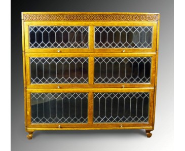 Antique Modular Bookcase with 3 Leaded Doors - SOLD