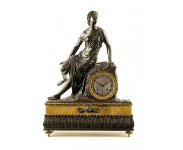 Antique French Mantel Clock- Statue over Sienna marble
