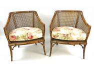 Pair of Bergères with Caned Backs and Faux Bamboo frames 